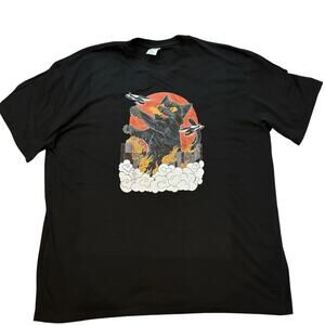 Catzilla Cat Japanese Art Black Short Sleeve 2XL Unisex Adult Shirt NWOT